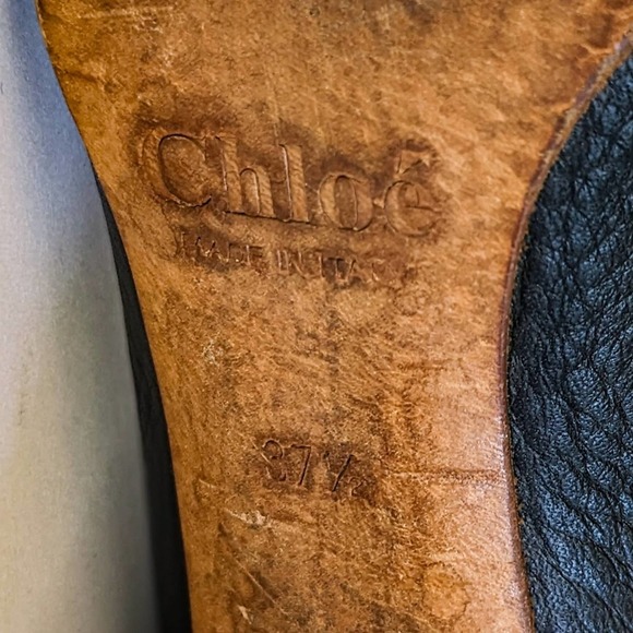 Chloe Black Heels with Gold Buckle and Wooden Heel - Picture 2 of 15